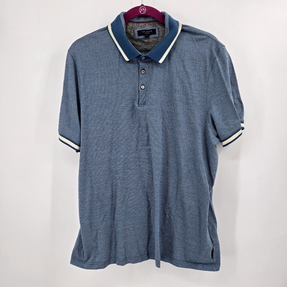Ted Baker London Polo Shirt 7 Blue Textured Cotton US Size‎ 3XL / 4XL 23x27 VGUC